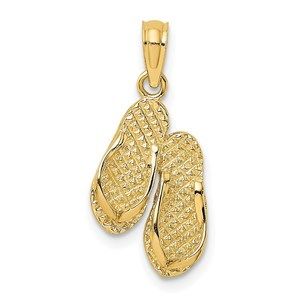 14k Yellow Gold 3D Textured CAPE MAY Flip-Flop  Travel Necklace Charm Pendant